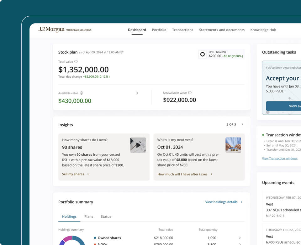 Equity management software dashboard